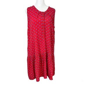 Beach Lunch Lounge Apple Print Sleeveless Half Button Down Dress Size Large